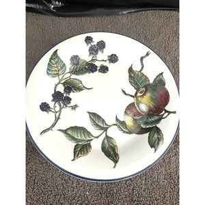 PIER 1 MACINTOSH Set of 8 SALAD PLATES 7 7/8" FRUIT BLUE RIM ENGLAND ANGLETERRE